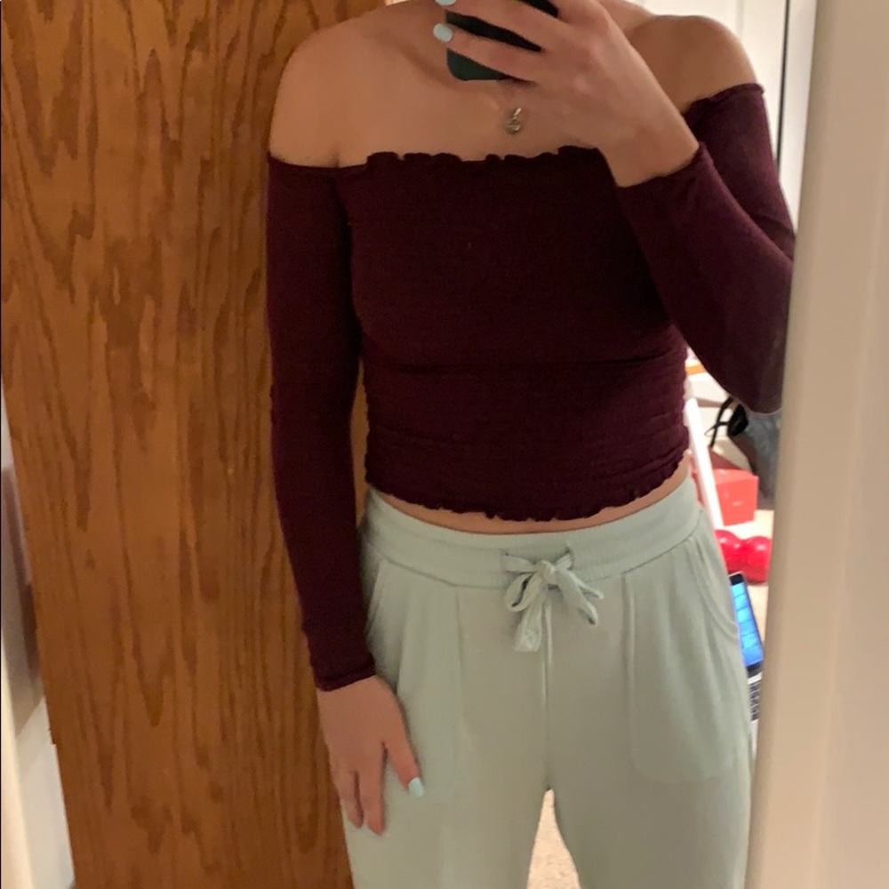 off the shoulder maroon top